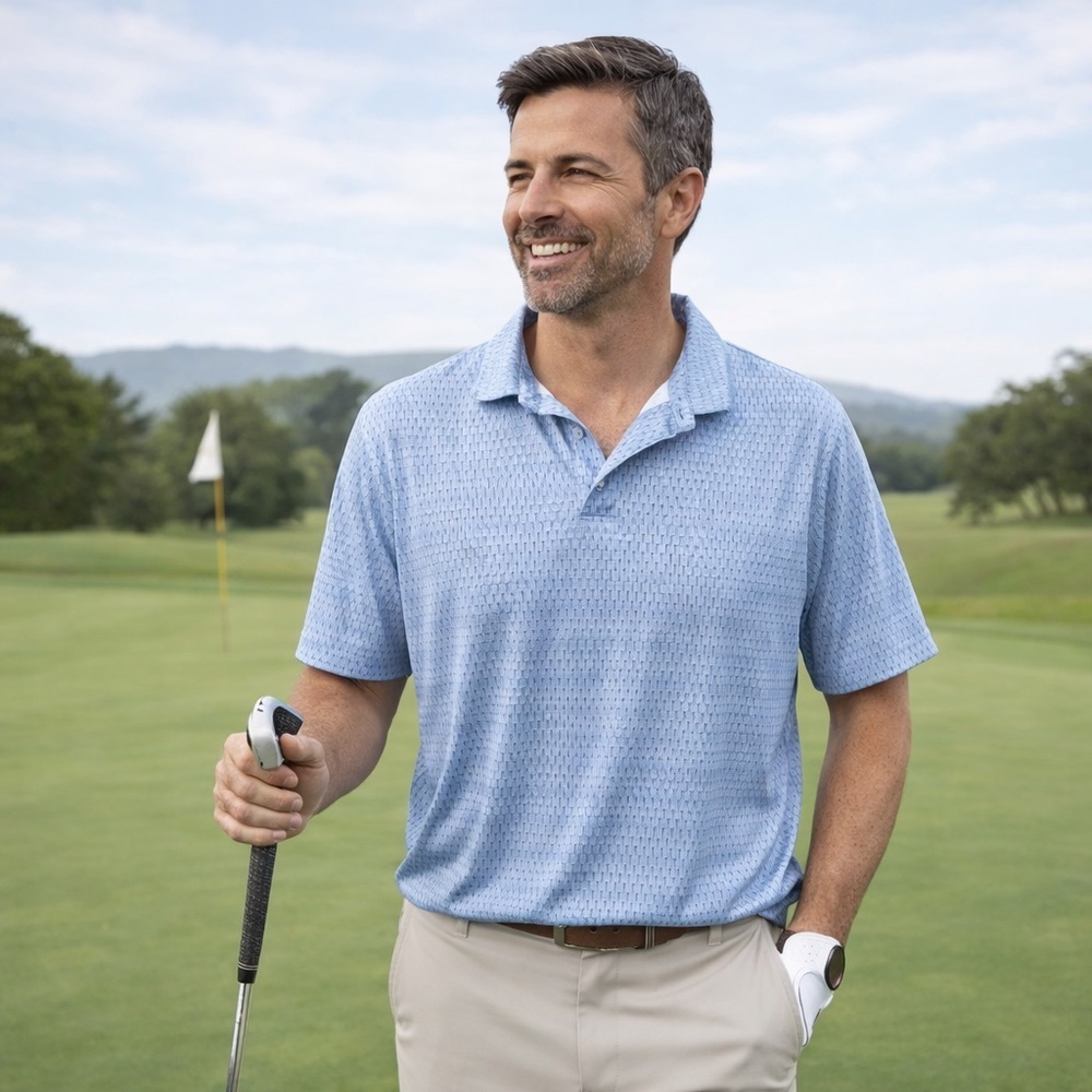 Kenneth Cole Men's Large Golf Polo Shirt Golf Tee all over Pattern Performance